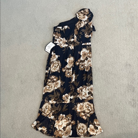 🩷 NWT Betsy Adam Floral one Shoulder Women's Size 14 Special Occasion Navy Dress - Picture 7 of 8